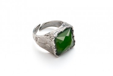 KING GREEN - Ring for men, 925 silver sterling and natural stone Jadeite