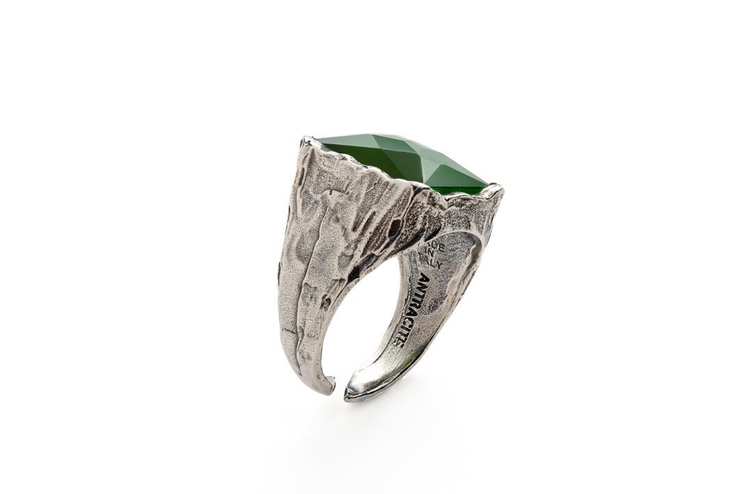 KING GREEN - Ring for men, 925 silver sterling and natural stone Jadeite