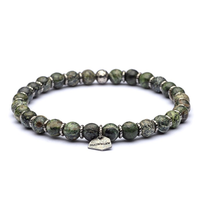Silver sterling bracelet serpentina and natural stone 6mm