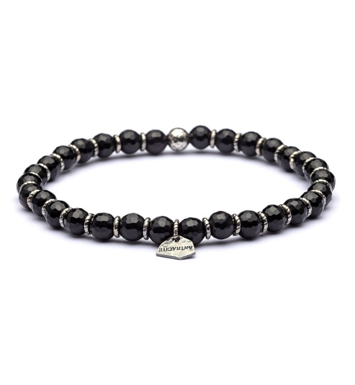Silver sterling bracelet black agate and natural stone 6mm