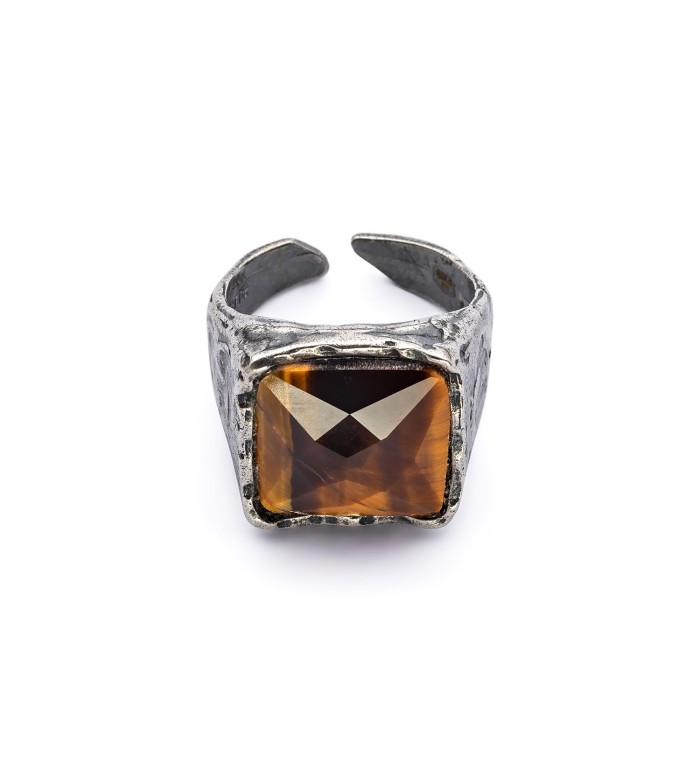 KING BROWN - Ring for men, 925 silver sterling and natural stone Brown Eye Tiger