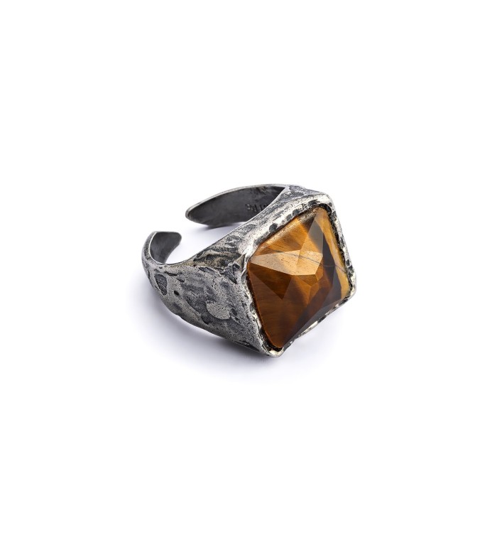 KING BROWN - Ring for men, 925 silver sterling and natural stone Brown Eye Tiger