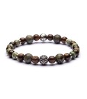 Bracciale da uomo indossato in pietre dure naturali da 6 e 8mm, argento invecchiato