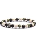 THAITI by Antracite - Bracciale da uomo con serpentina, pietra di lava, howlite bianca