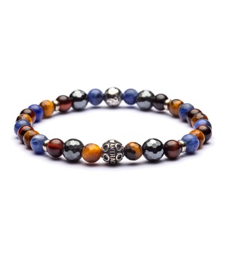 Braccialetto artigianale da uomo con occhio di tigre marrone e rosso, ematite, labradorite blu