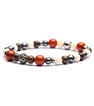 Bracciale artigianale da uomo con diaspro marrone e rosso, ematite, howlite bianca 2