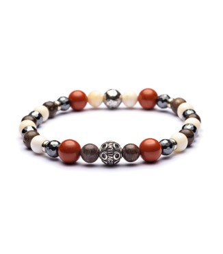 Bracciale artigianale da uomo con diaspro marrone e rosso, ematite, howlite bianca