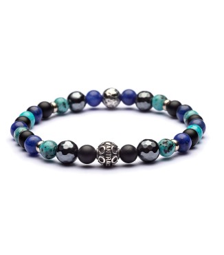 NEW YORK by Antracite - Bracciale da uomo in labradorite azzurra, ematite, labradorite blu e agata nera satinata