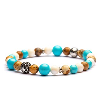 Braccialetto artigianale con howlite turchese, paesina, madreperla e sfera in argento 2