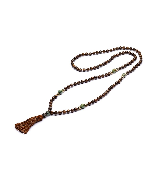 MUDRA - Mala tibetano in bronzite, pirite e turchese africano.