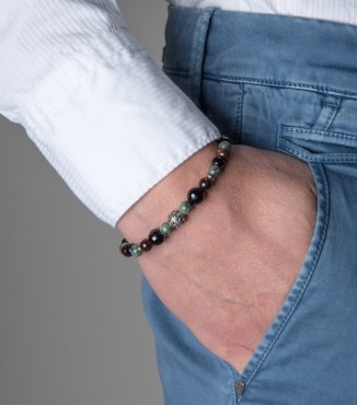 Bracciale uomo pietre naturali e argento invecchiato 2