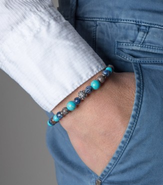 Bracciale per uomo argento e pietre naturali 6mm 2