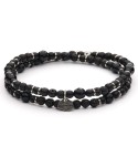 AMADEUS - Bracciale da uomo in agata nera satinata e pietra di lava