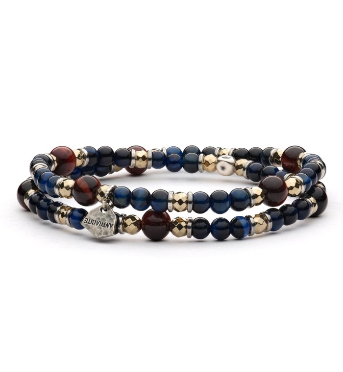 Bracciale uomo pietre dure 4mm e argento invecchiato