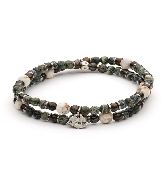 ALBERT - Bracciale da uomo in serpentina, bronzite e aulite bianca