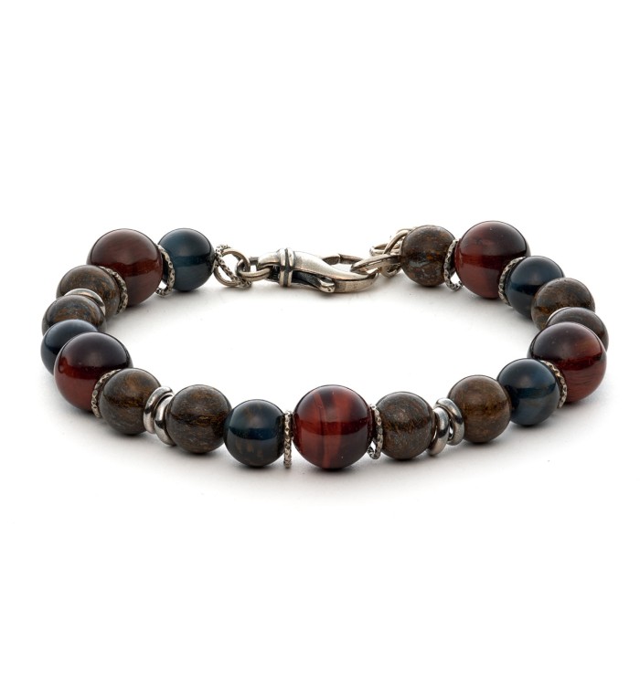 bracciale uomo moschettone argento pietre