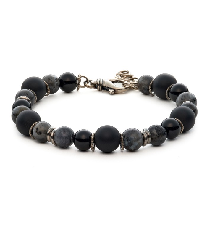 bracciale uomo moschettone argento pietre dure naturali