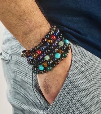 bracciale uomo moschettone argento pietre dure naturali 2