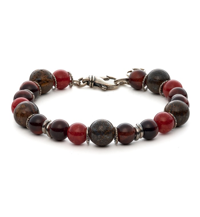 bracciale uomo moschettone argento pietre dure naturali
