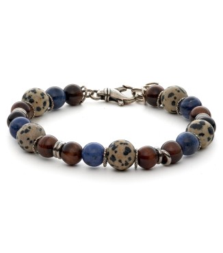 bracciale uomo moschettone argento pietre dure naturali