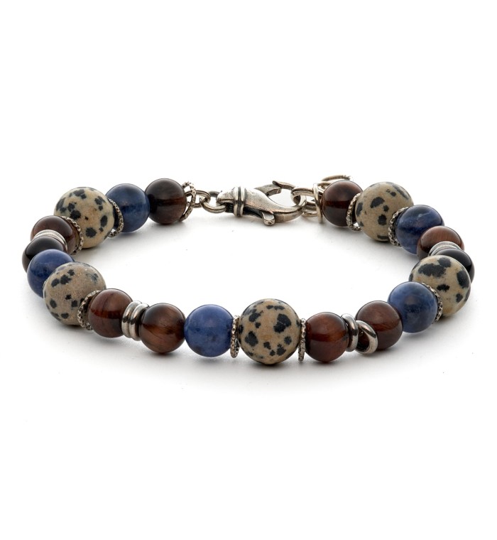 bracciale uomo moschettone argento pietre dure naturali