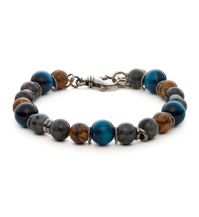 bracciale uomo moschettone argento pietre dure naturali