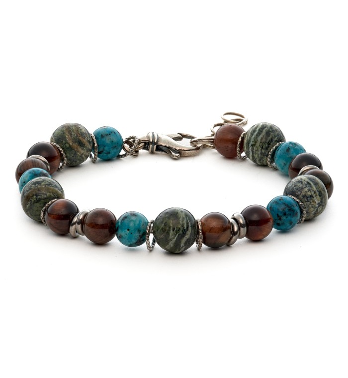 bracciale uomo moschettone argento pietre dure naturali