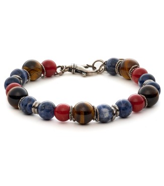bracciale uomo moschettone argento pietre dure naturali