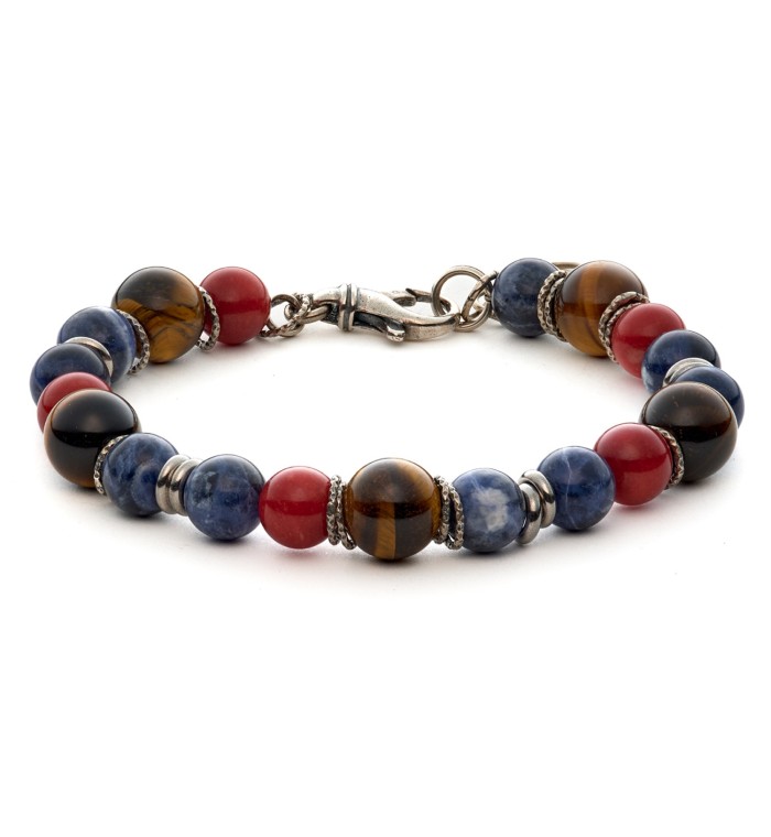 bracciale uomo moschettone argento pietre dure naturali
