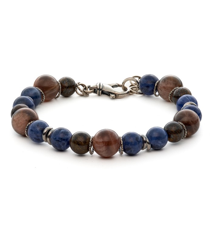 bracciale uomo moschettone argento pietre dure naturali
