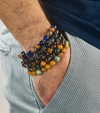 bracciale uomo moschettone argento pietre dure naturali 2