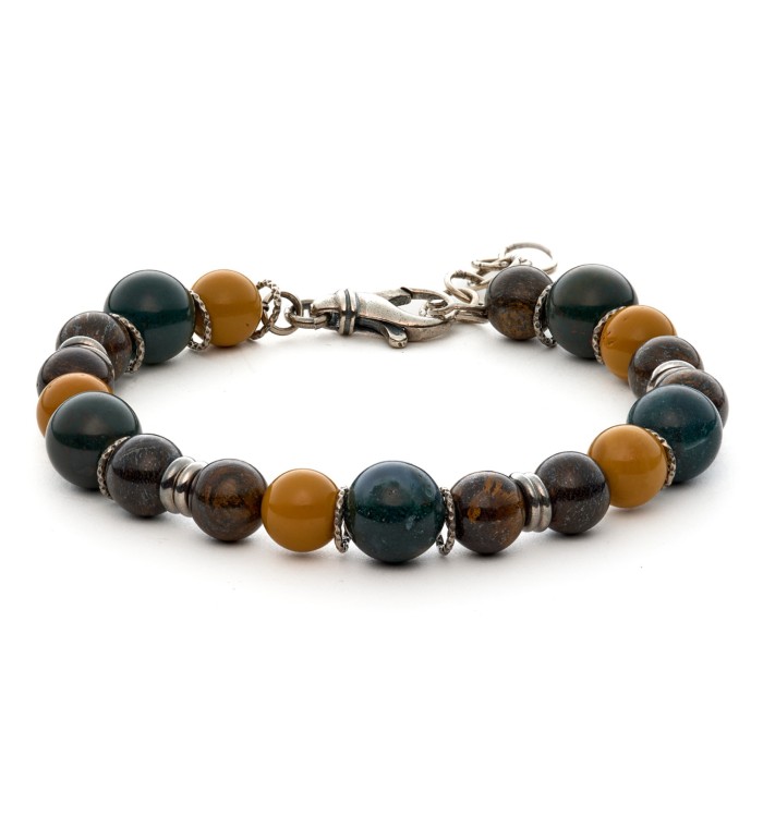 bracciale uomo moschettone argento pietre dure naturali