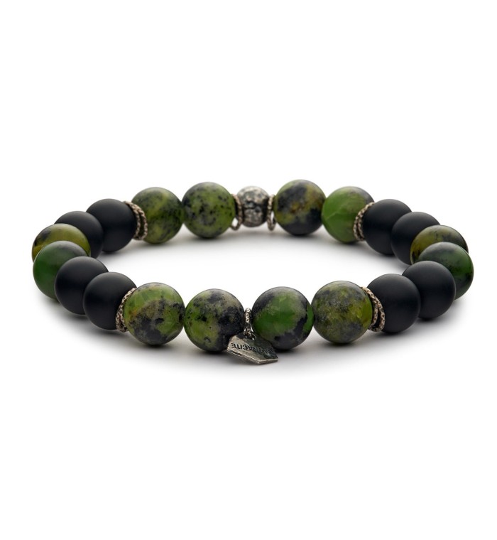 bracciale pietre dure naturali 10mm argento invecchiato 925‰