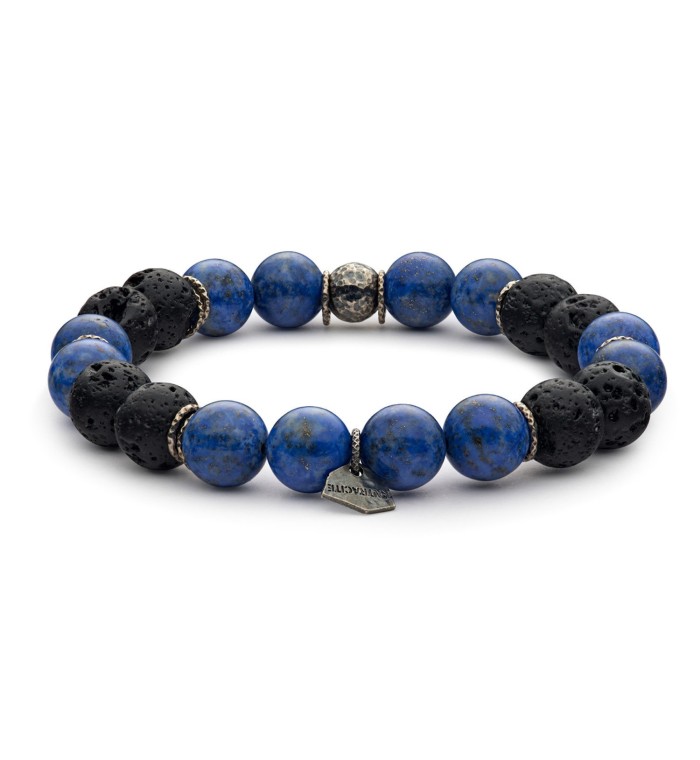 bracciale pietre dure naturali 10mm argento invecchiato 925‰