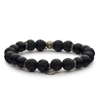 bracciale pietre dure naturali 10mm argento invecchiato 925‰