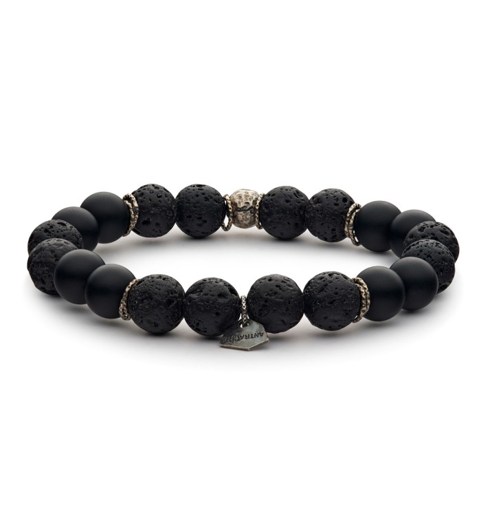 Bracelets in 10 mm natural stones and aged silver sterling