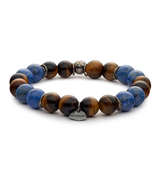 bracciale pietre dure naturali 10mm argento invecchiato 925‰