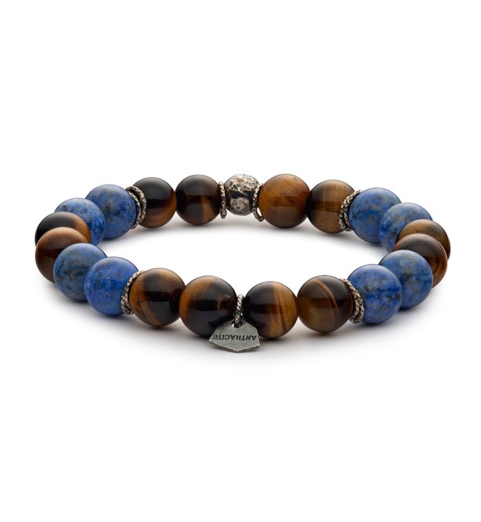 bracciale pietre dure naturali 10mm argento invecchiato 925‰