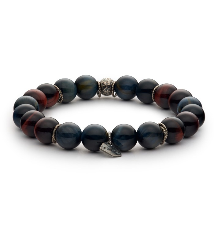 bracciale pietre dure naturali 10mm argento invecchiato 925‰