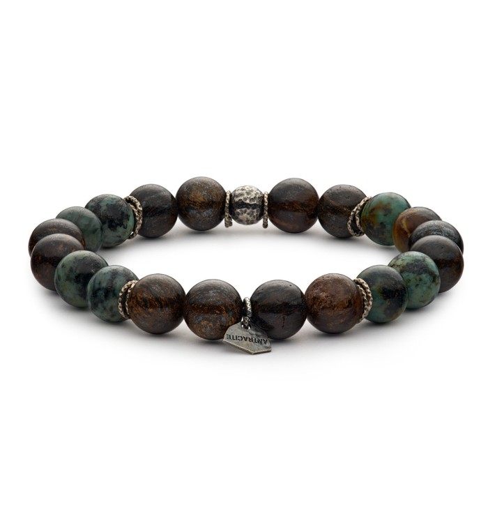 bracciale pietre dure naturali 10mm argento invecchiato 925‰