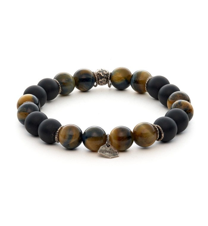 bracciale pietre dure naturali 10mm argento invecchiato 925‰