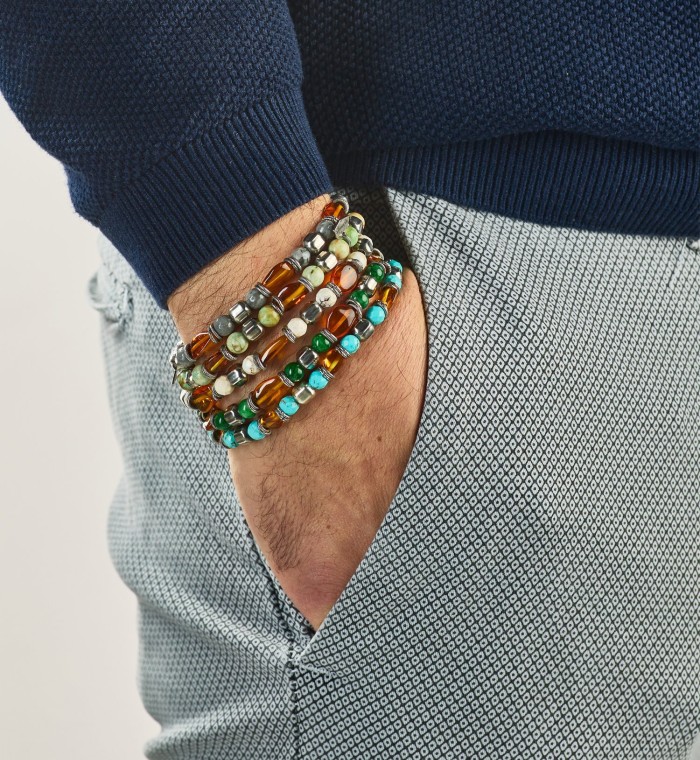 ARTU' - Men's bracelet in Amber and natural hard stones