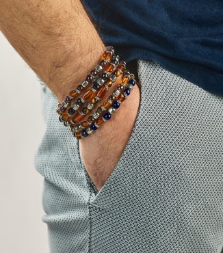 MALCOM - Men's bracelet in Amber and natural hard stones 2