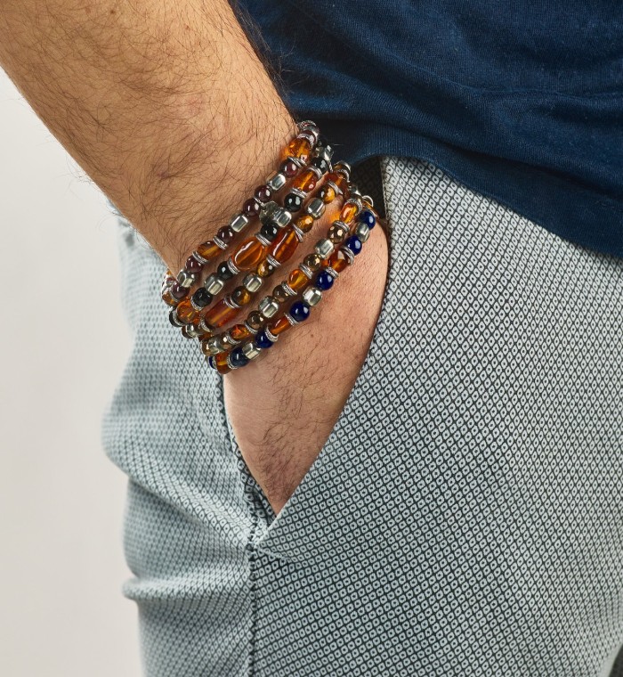 MALCOM - Men's bracelet in Amber and natural hard stones