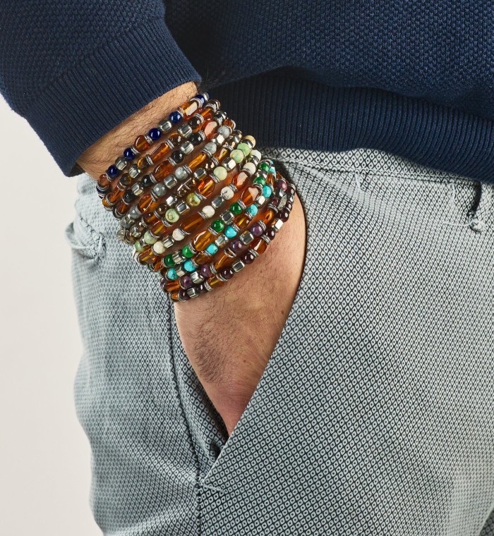 PARIDE - Bracciale uomo in Ambra e pietre dure naturali