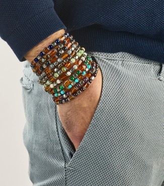 YARI - Men's bracelet in Amber and natural hard stones 2