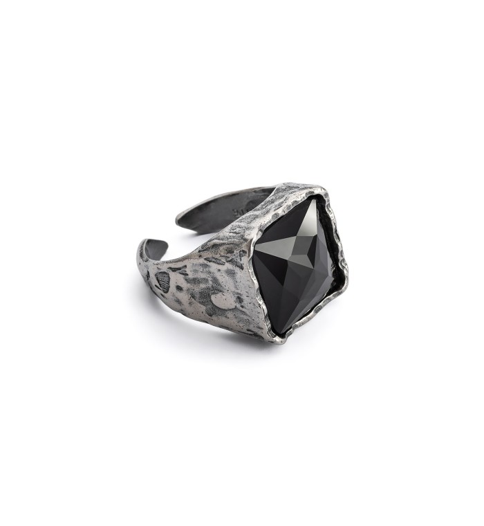 Ring men silver sterling and black stone