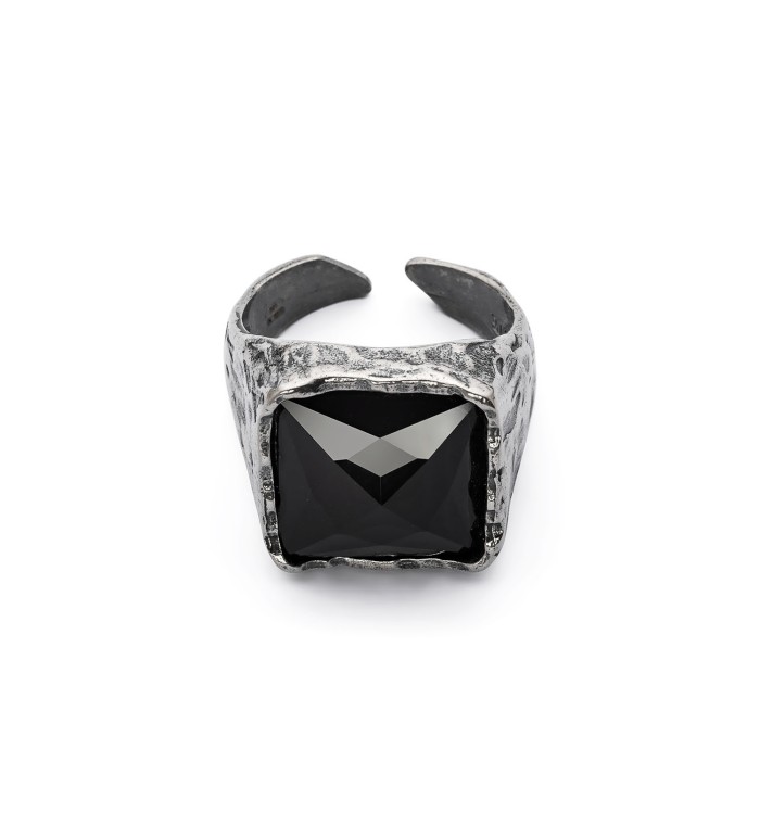 BLACK KING - Ring for men, 925 silver sterling and natural stone black agate