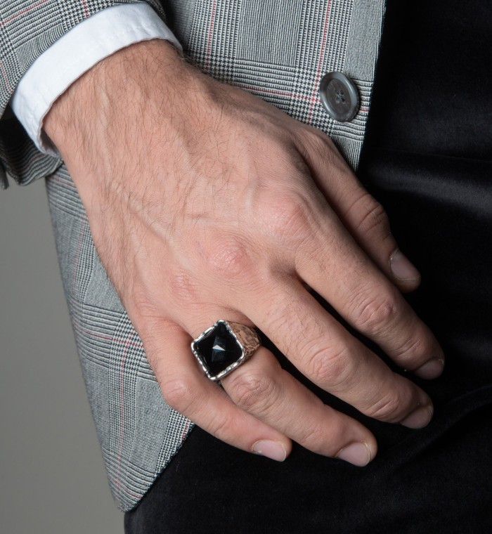 BLACK KING - Ring for men, 925 silver sterling and natural stone black agate