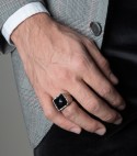 BLACK KING - Ring for men, 925 silver sterling and natural stone black agate
